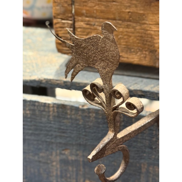 Metal Rare Late 17th / Early 18th Century Forged Iron Oil Lamp Hook With Bird Motif For Sale - Image 7 of 8