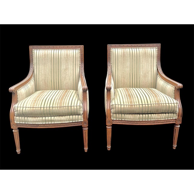 Ethan Allen Vintage Ethan Allen French Louis XVI Style Lounge Chairs Bergere- A Pair For Sale - Image 4 of 11
