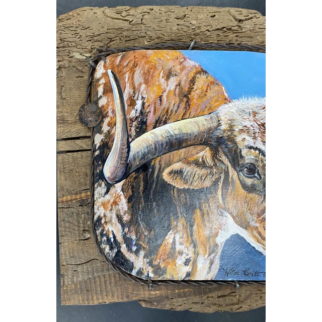 Poker Face ~ Willie Britt, Original Acrylic Painting. A Colorado Longhorn Comes to Life Against the Expansive Blue Skies of Southern Colorado. For Sale - Image 6 of 14