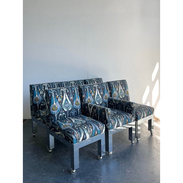 Blue Vintage Boho Paul Evans Cityscape Chrome Dining Chairs - Set of 6 For Sale - Image 8 of 12