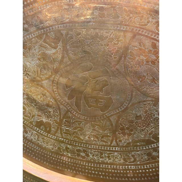 Metal Vintage Hong Kong Engraved Brass Oval Wall Platter With Fu Symbol, 39.5" For Sale - Image 7 of 8