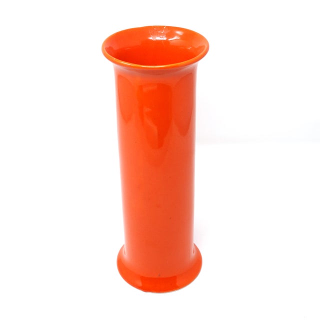 Italian Italian Orange Ceramic Cylinder Vase, 11.5" — Marked 1081/G For Sale - Image 3 of 8