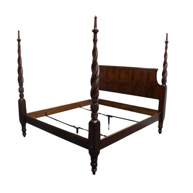 HICKORY CHAIR Mahogany Traditional Style King Size Twist-Turned Four Poster Bed w. Pineapple Accents 88" High 85" Wide 92"...