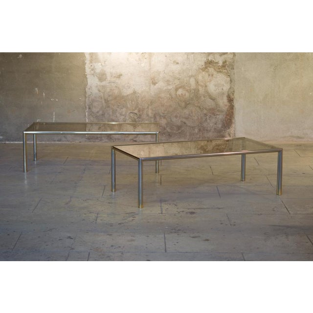 Coffee Tables in Aluminum, Brass & Glass, 1970s, Set of 2 For Sale - Image 4 of 16