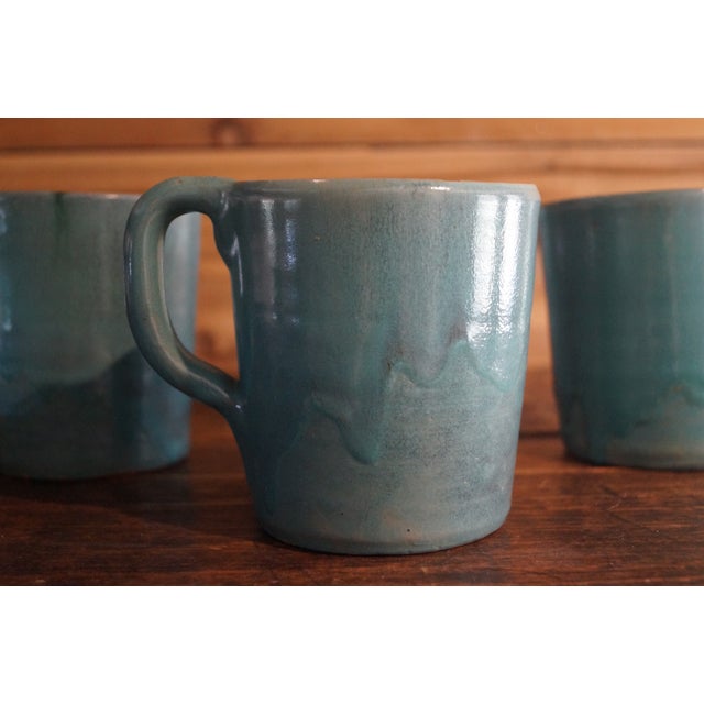 Mid-Century Modern 1950s North State Pottery Blue Glazed Mugs - Set of 4 For Sale - Image 3 of 10