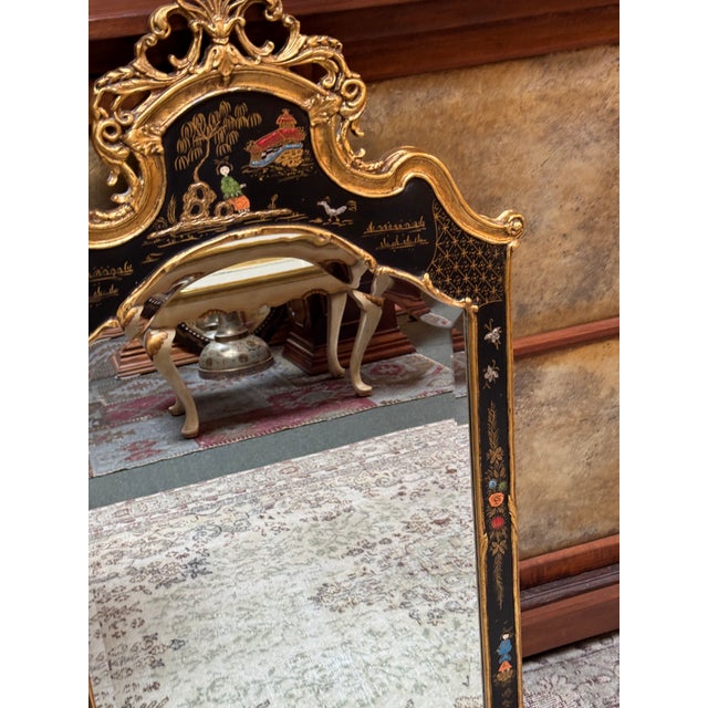 Wood Friedman Brothers Canton Hand-Painted Chinoiserie Mirror For Sale - Image 7 of 12