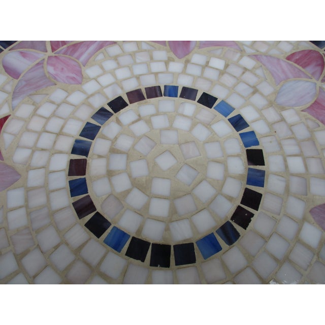Round Outdoor Pink and Blue Mosaic Top Side Table | Chairish