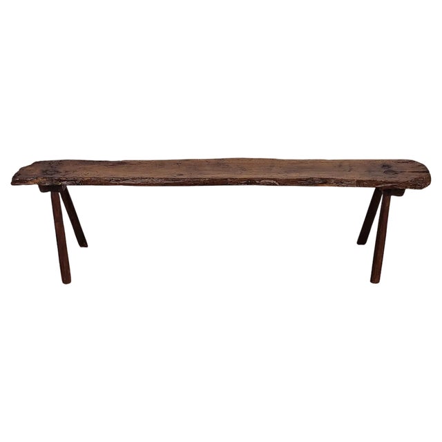 Italian Primitive Minimal Wooden Bench, 1890s For Sale
