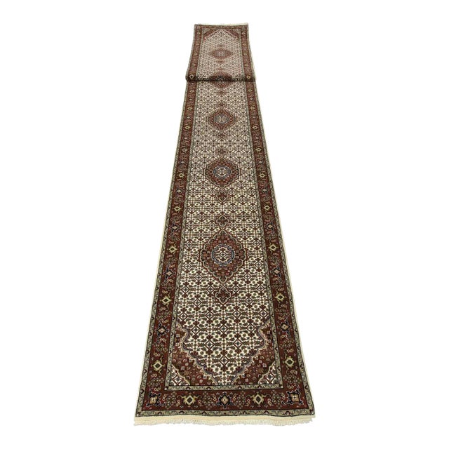 Tabriz Mahi Runner 2’9” X 27’1” Ivory Wool Traditional Hand-Knotted Rug For Sale