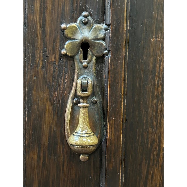 Brown Antique English Oak Jacobean Revival Armoire c.1910 For Sale - Image 8 of 15