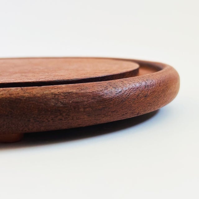 Brown Vintage Glass Cloche on Teak Base For Sale - Image 8 of 11