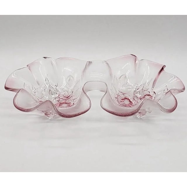 Mid-Century Modern Mikasa Rosella Pink Frosted Glass Divided Dish, Romantic Floral Vanity or Entertaining Tray For Sale - Image 3 of 10
