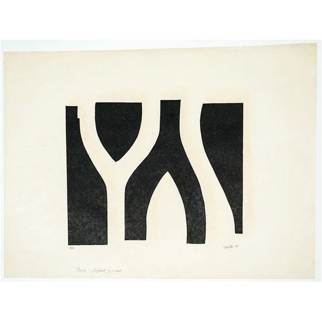Woodcut by Rockport artist Roger Martin (1925-2015) "Trees: Figure, Ground" woodblock on paper, pencil signed, dated 1971,...