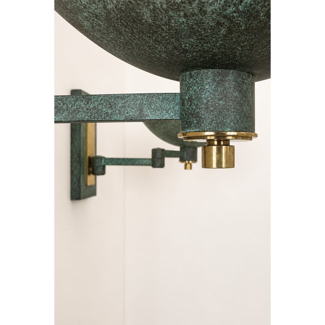 Vintage Adjustable Brass Wall Lights with Green Bronze Patina, France, 1970s, Set of 2 For Sale - Image 6 of 8