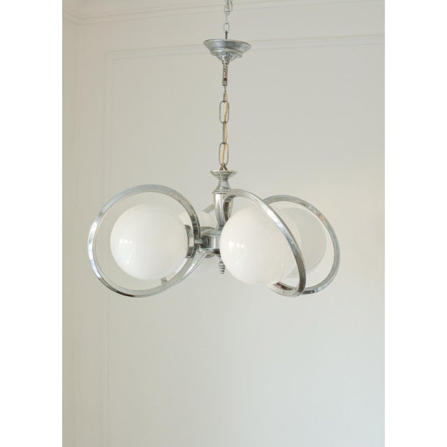 1970s Vintage Chrome Opaline Glass Globe Chandelier, 1970s For Sale - Image 5 of 9