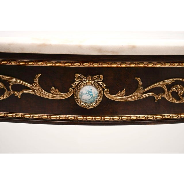 Vintage French Walnut Console Table with Marble Top, 1930 For Sale - Image 10 of 11