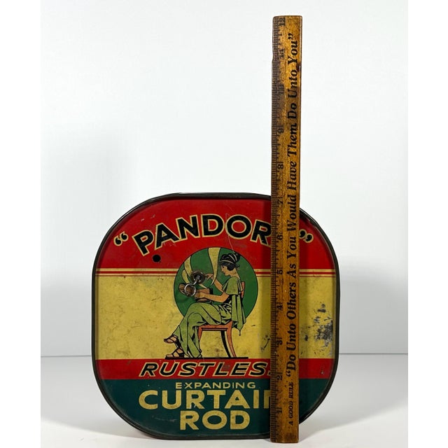 Vintage Pandora Expanding Curtain Rod Tin: Art Deco Advertising Container For Sale - Image 9 of 10
