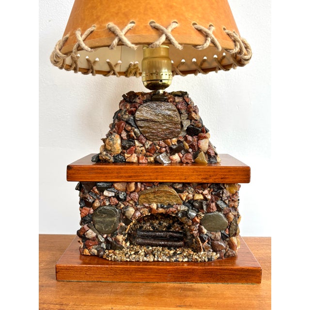 1940s Rustic Stone Fireplace Lamp Plus Night Light With Shade For Sale - Image 6 of 12