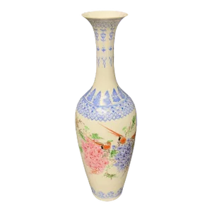 1980s Chinoiserie Floral Bird Porcelain Eggshell Vase