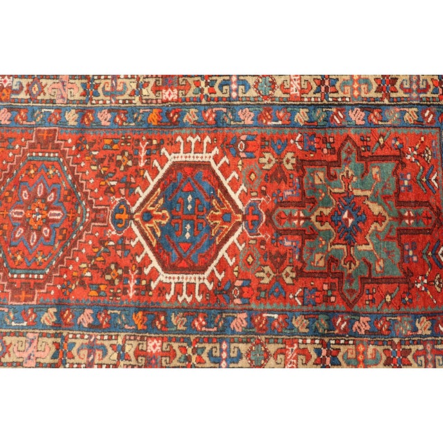 Antique Serapi Runner With Bold Geometric Medallions and Rich Tribal Design Motifs 3'3" X 14'0" For Sale - Image 9 of 13