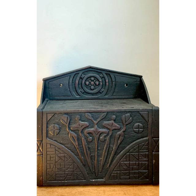 Vintage Wood Carved Storage Wall Box For Sale - Image 11 of 13