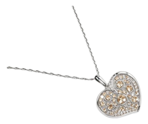 Mid 20th Century 14k White Gold Champagne Diamond Heart Pendant Necklace Estate