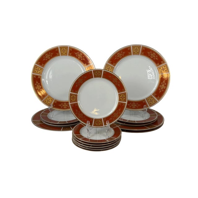 Burnt Orange 1970s Sango Cumberland Japanese Paprika & Gold Porcelain Dinnerware 15 Pieces For Sale - Image 8 of 8
