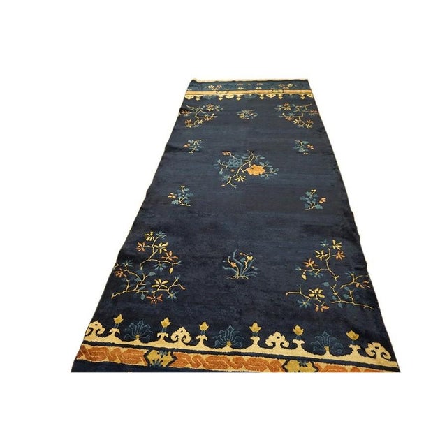 1920s Antique Chinese Peking Wool Hallway Runner - Blue Knotted Rug, Country of Origin: China, Circa Date: 1920s. This...