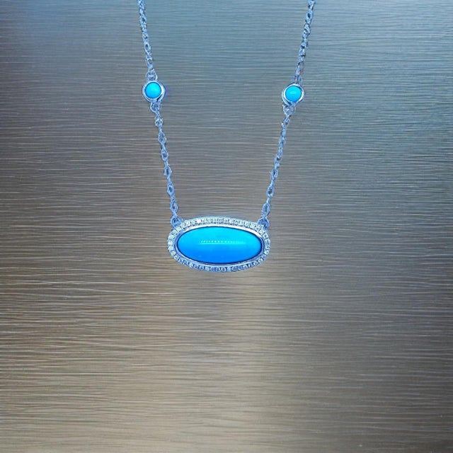 Natural Persian Turquoise Diamond Pendant Necklace 17" 14k G 13.27 TCW Certified For Sale - Image 13 of 18