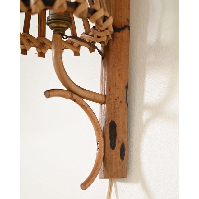 Brown Vintage Bamboo Wall Lights, 1950s, Set of 2 For Sale - Image 8 of 9