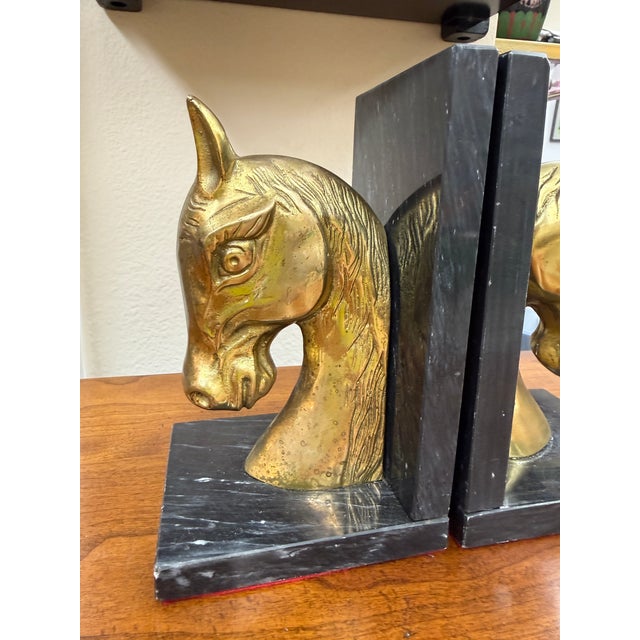 Vintage Brass and Marble Horse Bookends For Sale In Orlando - Image 6 of 6