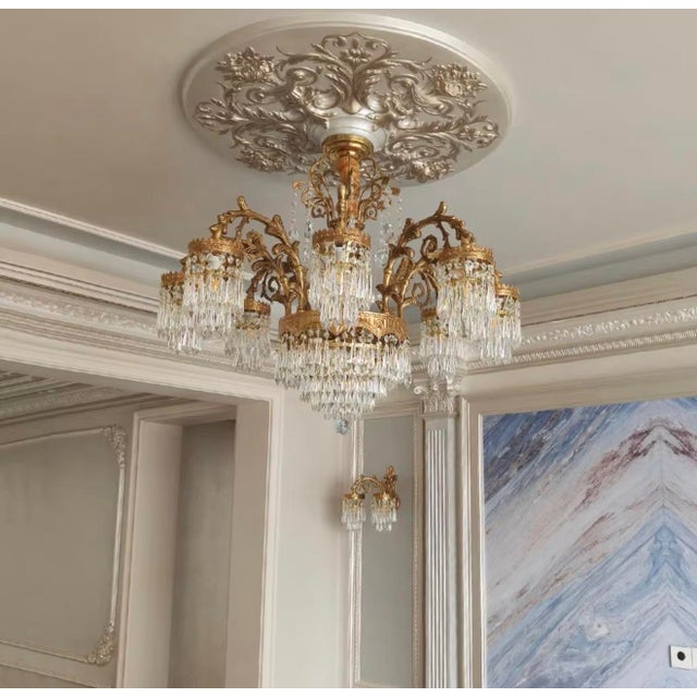 Maison Velour Victoria Palace Crystal Chandelier – Antique Brass Luxury Fixture For Sale In Los Angeles - Image 6 of 6