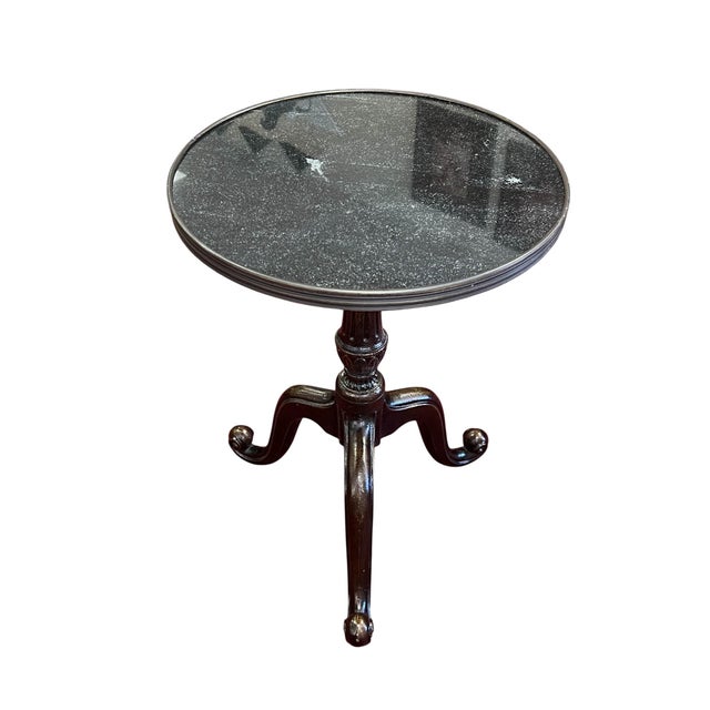 Metal Set of Three Regency-Style Cast Iron Pedestal Tables With Black Stone Tops For Sale - Image 7 of 15
