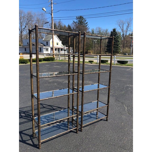 Hollywood Regency Pair of Faux Bamboo Étagères For Sale - Image 3 of 12