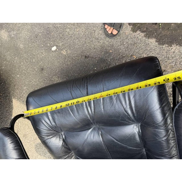 Vintage Ekornes Stressless Black Leather Recliner & Ottoman For Sale - Image 16 of 18