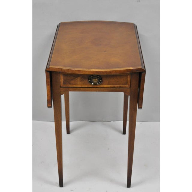 Vintage Baker Furniture Hepplewhite Style Mahogany Banded Inlay Pembroke Dropleaf Lamp Side Table with One Dovetailed...