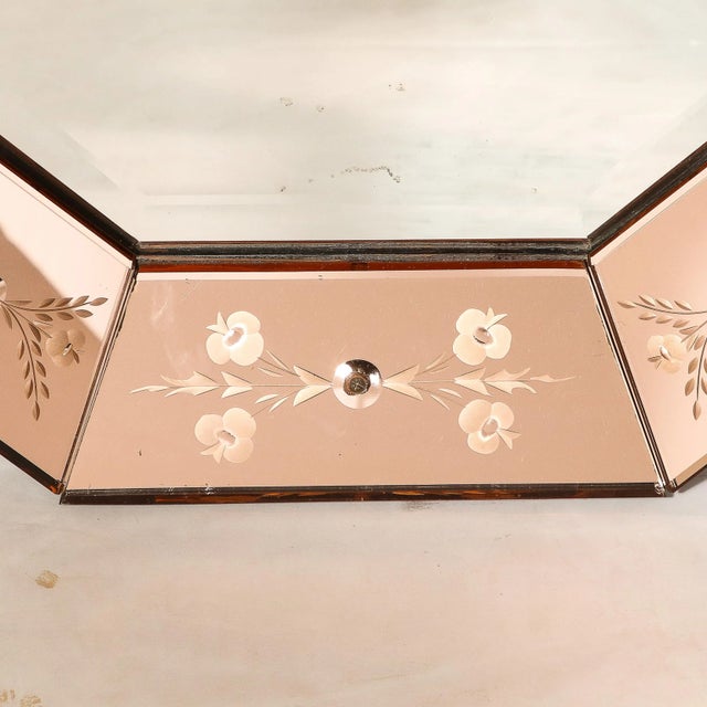 Mid-Century Modernist Shadowbox Mirror With Reversed Etching in Smoked Rose For Sale - Image 10 of 11