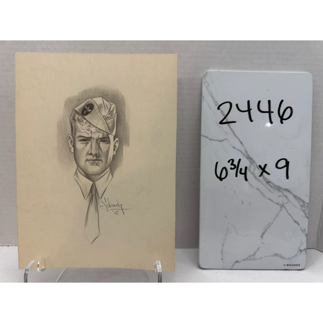 1940s Original Signed Graphite Portrait Illustration of u.s. Serviceman, 9 X 6.75 In. For Sale - Image 5 of 5