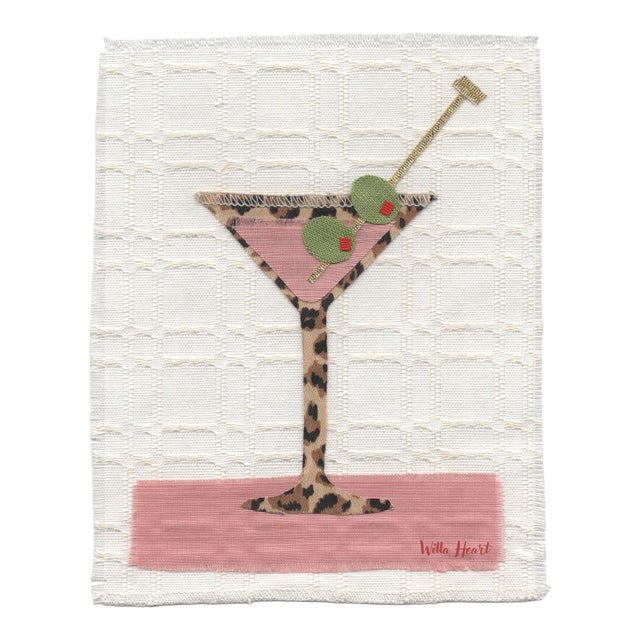 Kitty the Martini by Willa Heart in Walnut Frame, Mini Art Print For Sale