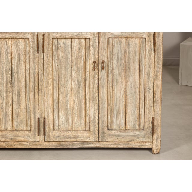 Rustic Large Rustic Bleached Wood Six-Door Sideboard Media Cabinet For Sale - Image 3 of 18