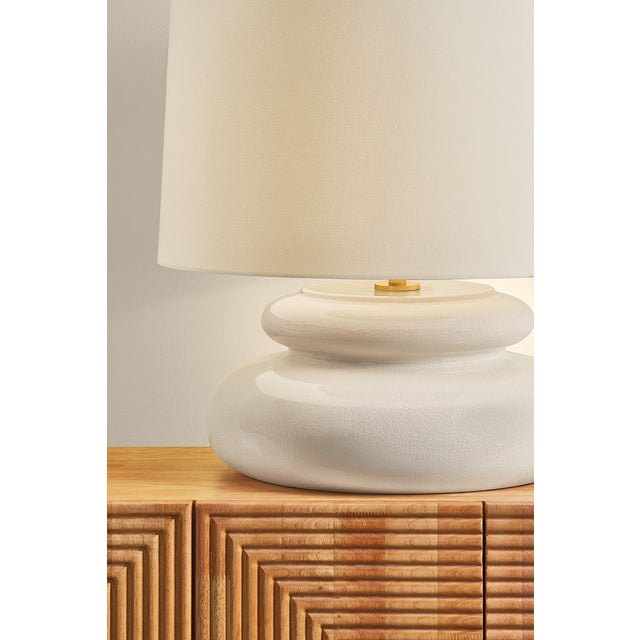 Contemporary Mitzi Pia 19.5 in. 1 Light Table Lamp in Aged Brass and Ceramic Butter Crackle Finish For Sale - Image 3 of 8