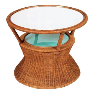 Bamboo and Raffia Coffee Table with Mirror, 1950s For Sale