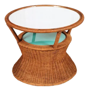 Bamboo and Raffia Coffee Table with Mirror, 1950s