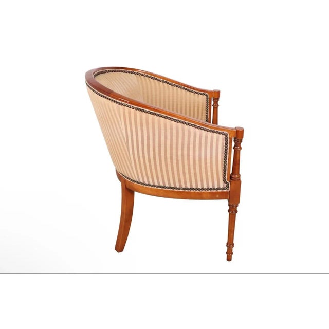 English Regency Style Barrel Back Chair, with Beige/Tan silk striped upholstery