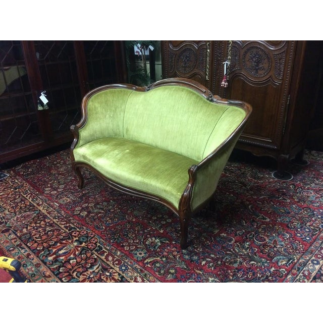 Late 19th Century Antique Settee, Apple Green Victorian Settee For Sale - Image 5 of 11