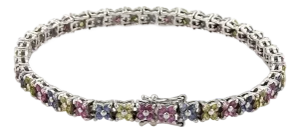 Pink Blue & Yellow Sapphire Star Shape 18k White Gold Tennis Bracelet