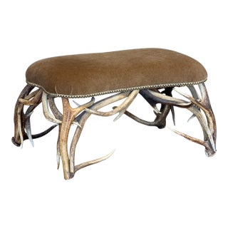 Mid 20th Century Deer Antler Ottoman With Wool Mohair Upholstery For Sale