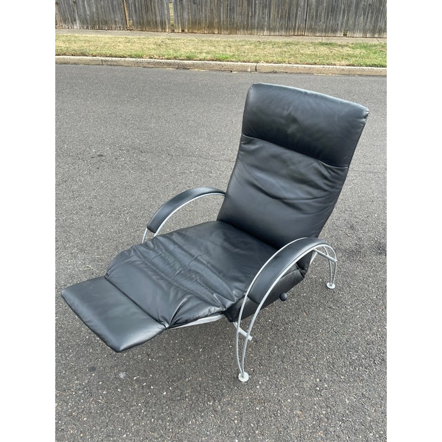 Postmodern Black Leather Lafer Reclining Lounge Chair For Sale - Image 9 of 10
