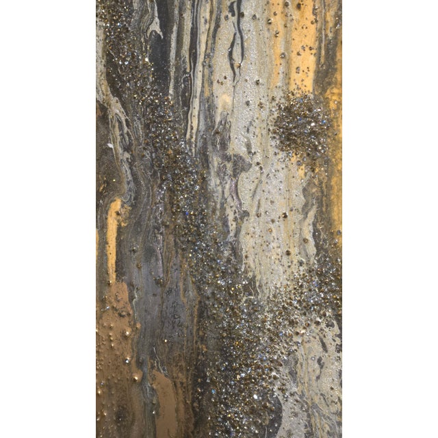 Metal Gold Shadow Abstract Wall Art With Genuine Swarovski® Crystals For Sale - Image 7 of 13
