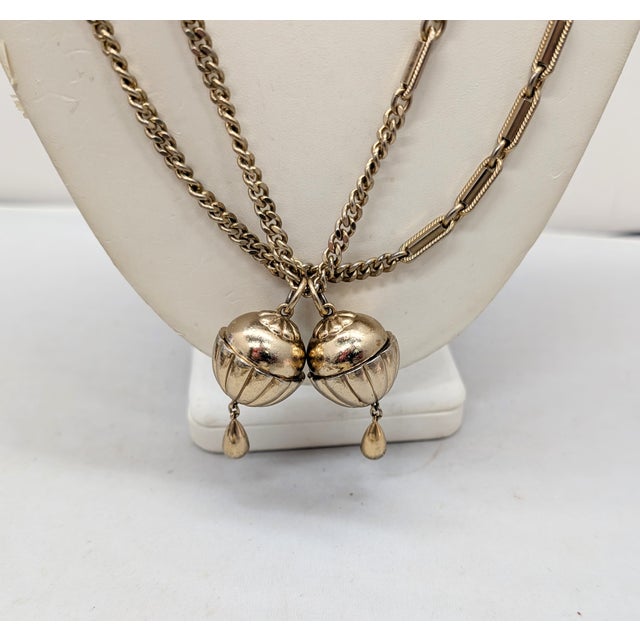 Monet Vintage 1949 Signed Monet Goldtone Perfume Charms Sautoir Necklace For Sale - Image 4 of 14